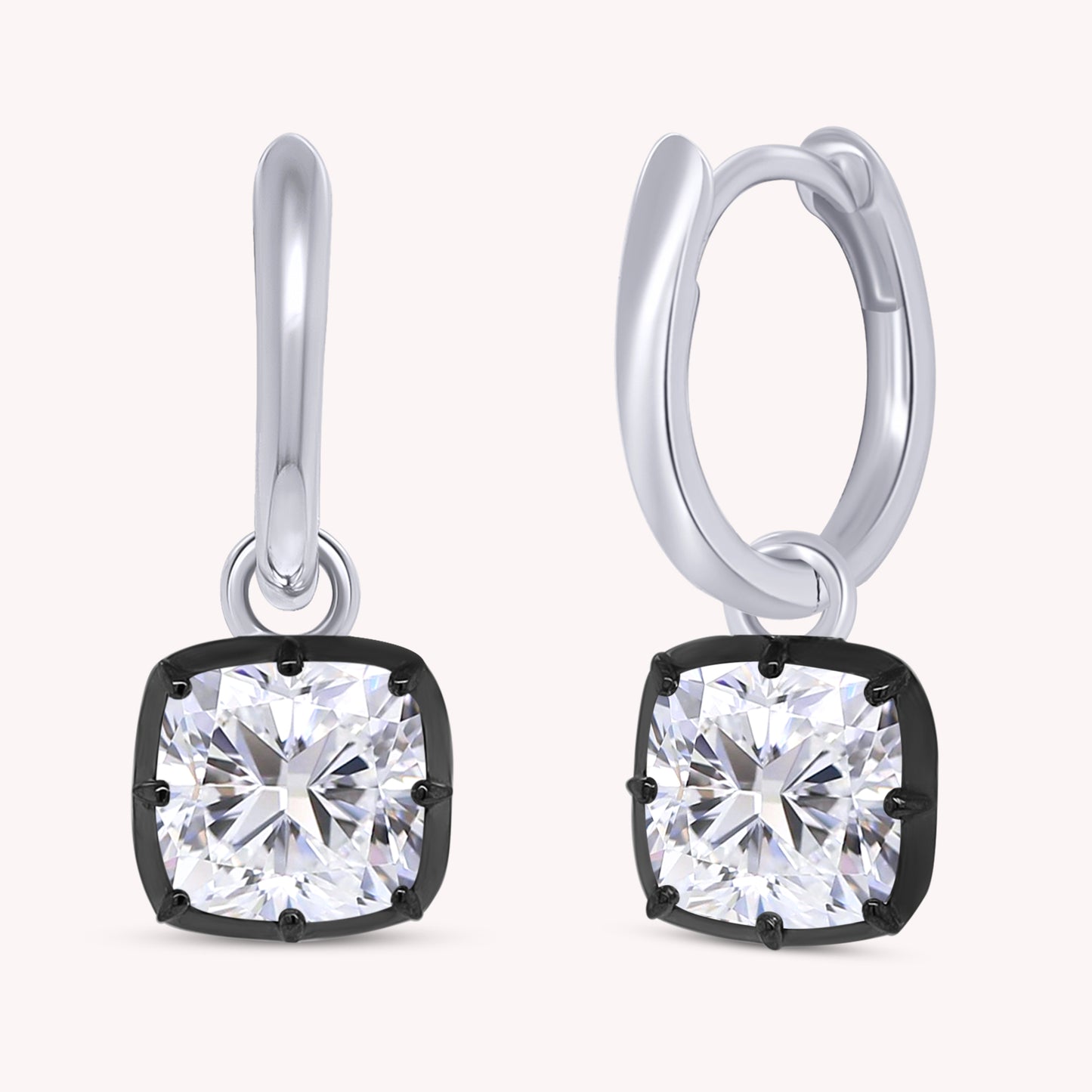 Huggie Earrings For Women, Cushion Shape Lab Grown Diamond Two Tone Huggie Earring