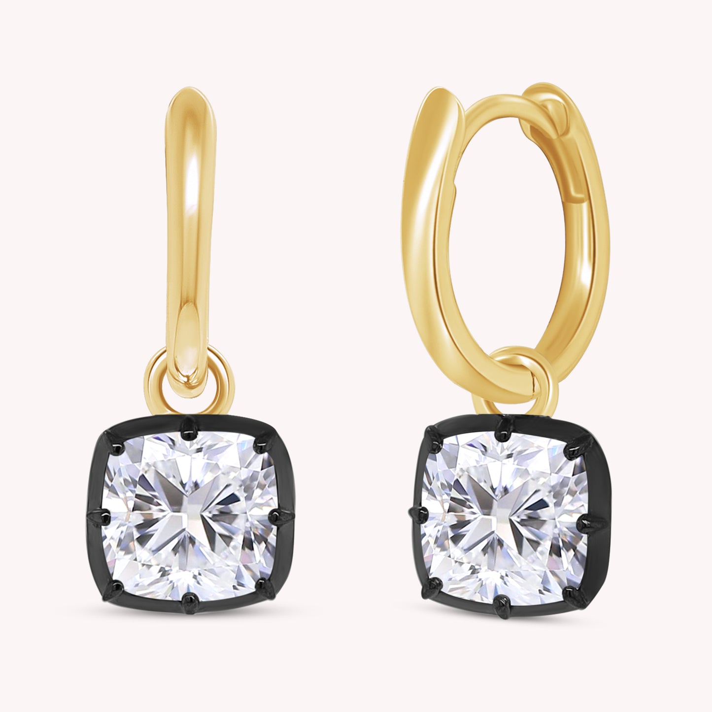 Huggie Earrings For Women, Cushion Shape Lab Grown Diamond Two Tone Huggie Earring