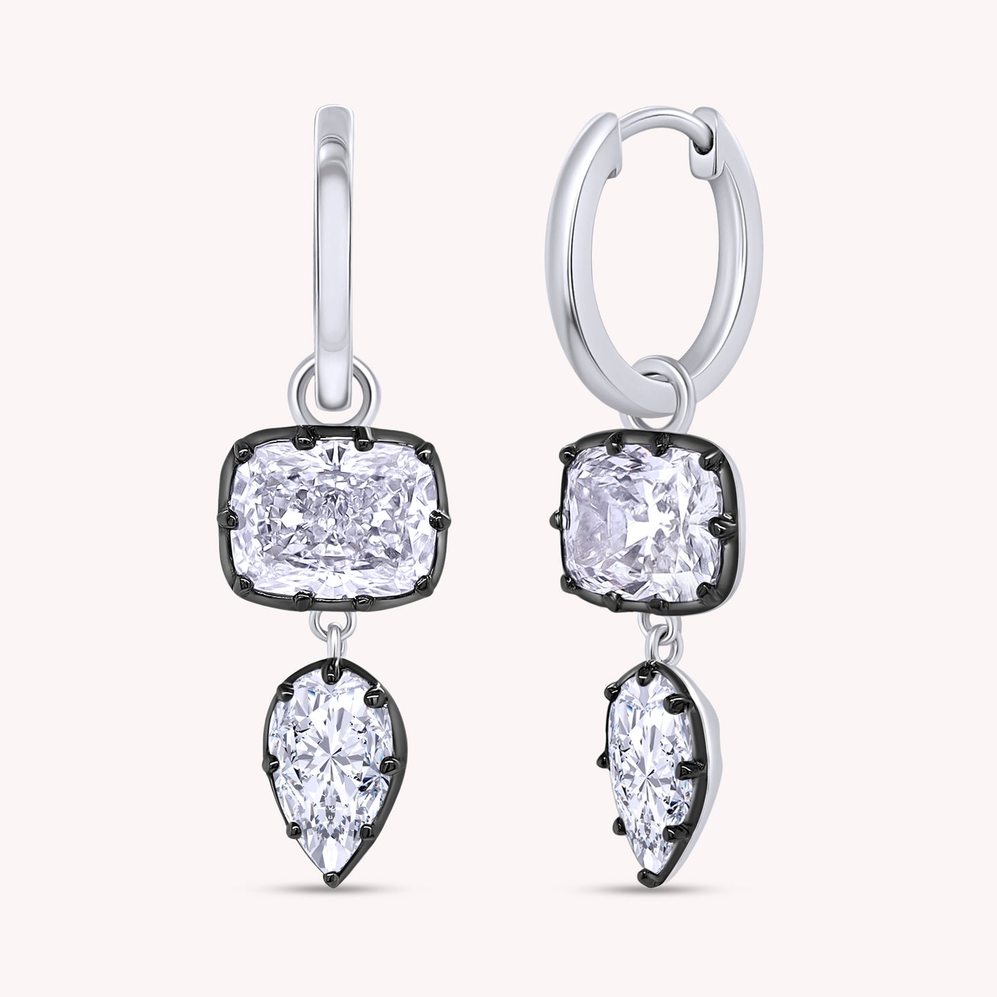 Huggie Earrings For Women, Cushion and Pear Shape Lab Grown Diamond Two Tone Huggie Earring