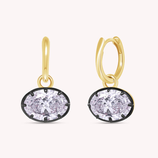 Huggie Earrings For Women, Oval Shape Lab Grown Diamond Two Tone Huggie Earring