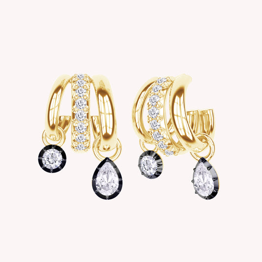 Dangle Earrings for Women, Lab Grown Two Tone 3 Row Hoop Earring