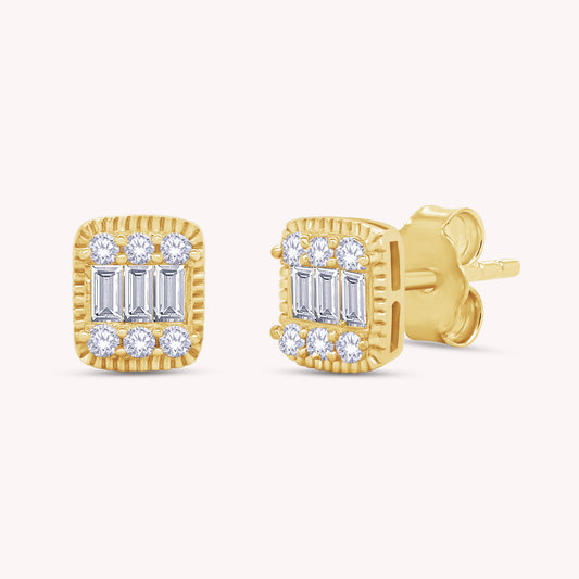 Rectangle Champagne Crystal Stud Earrings
