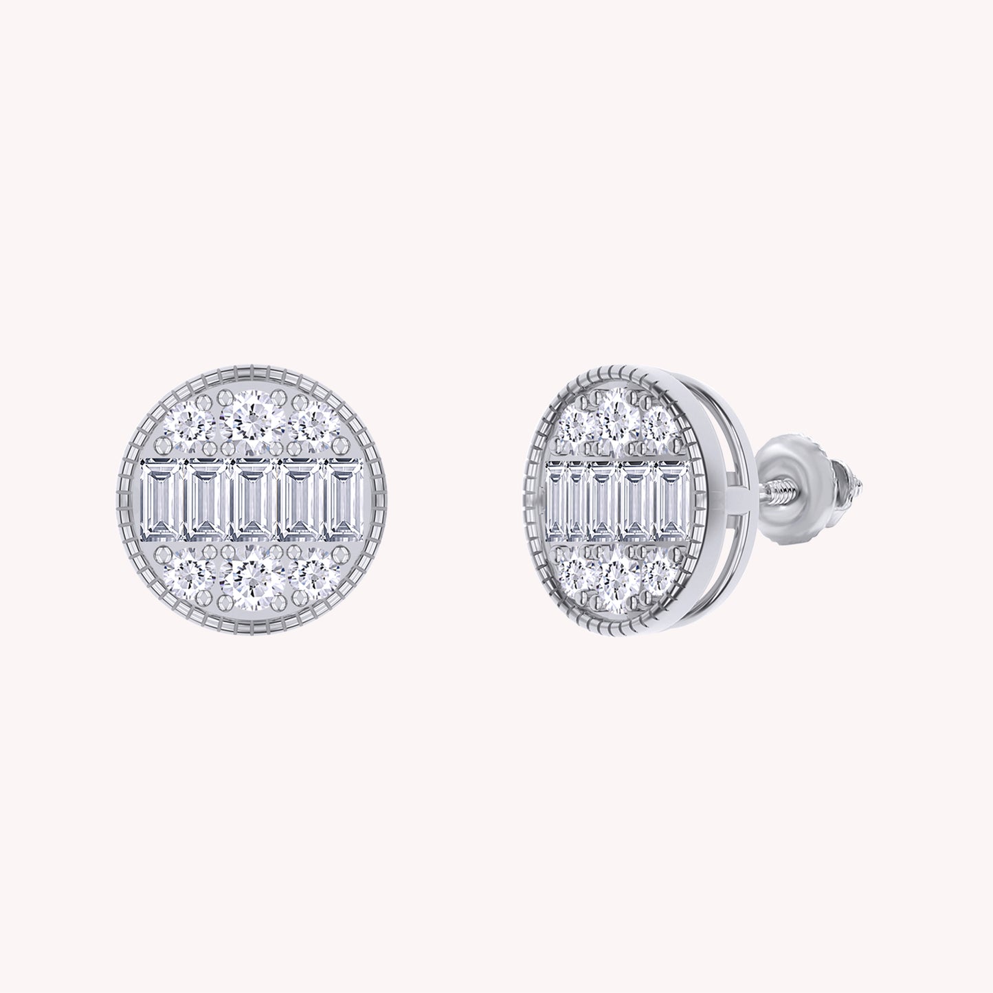 Baguette and Round Shape Lab Grown Diamond Sparkling Stud Earring