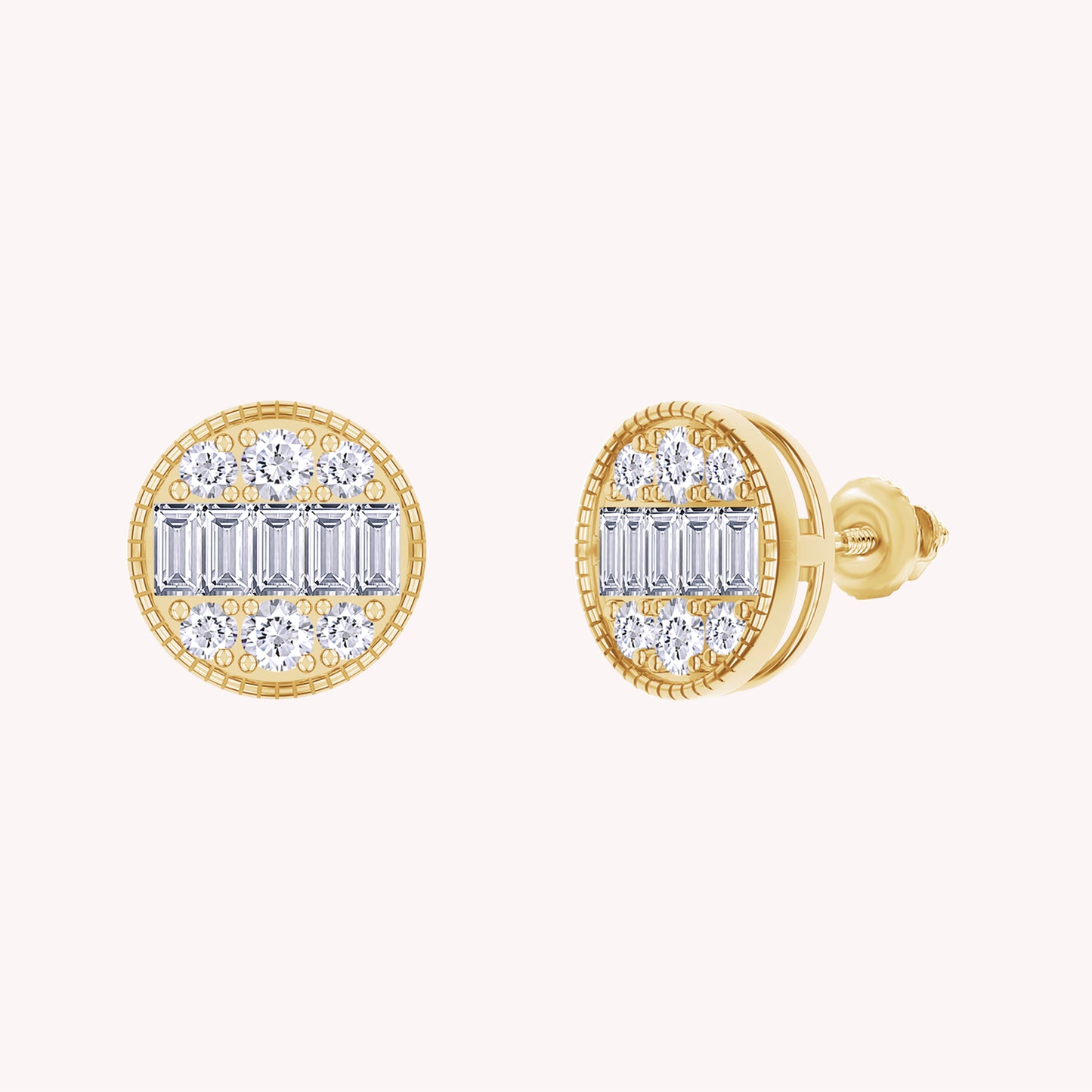 Baguette and Round Shape Lab Grown Diamond Sparkling Stud Earring