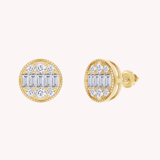 Baguette and Round Shape Lab Grown Diamond Sparkling Stud Earring