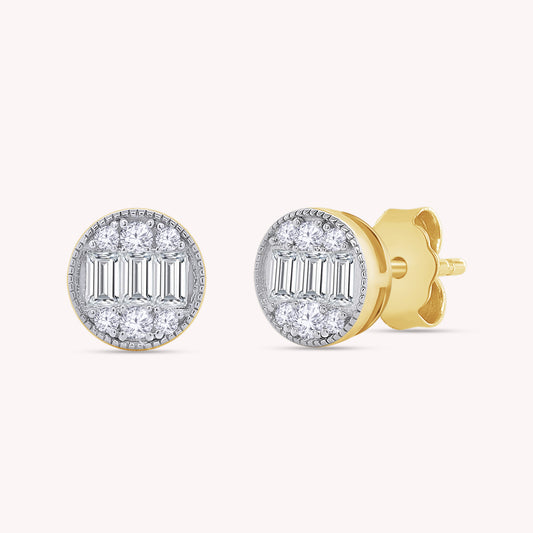 Tapered Baguette and Round Shape Lab Grown Diamond Sparkling Stud Earrings