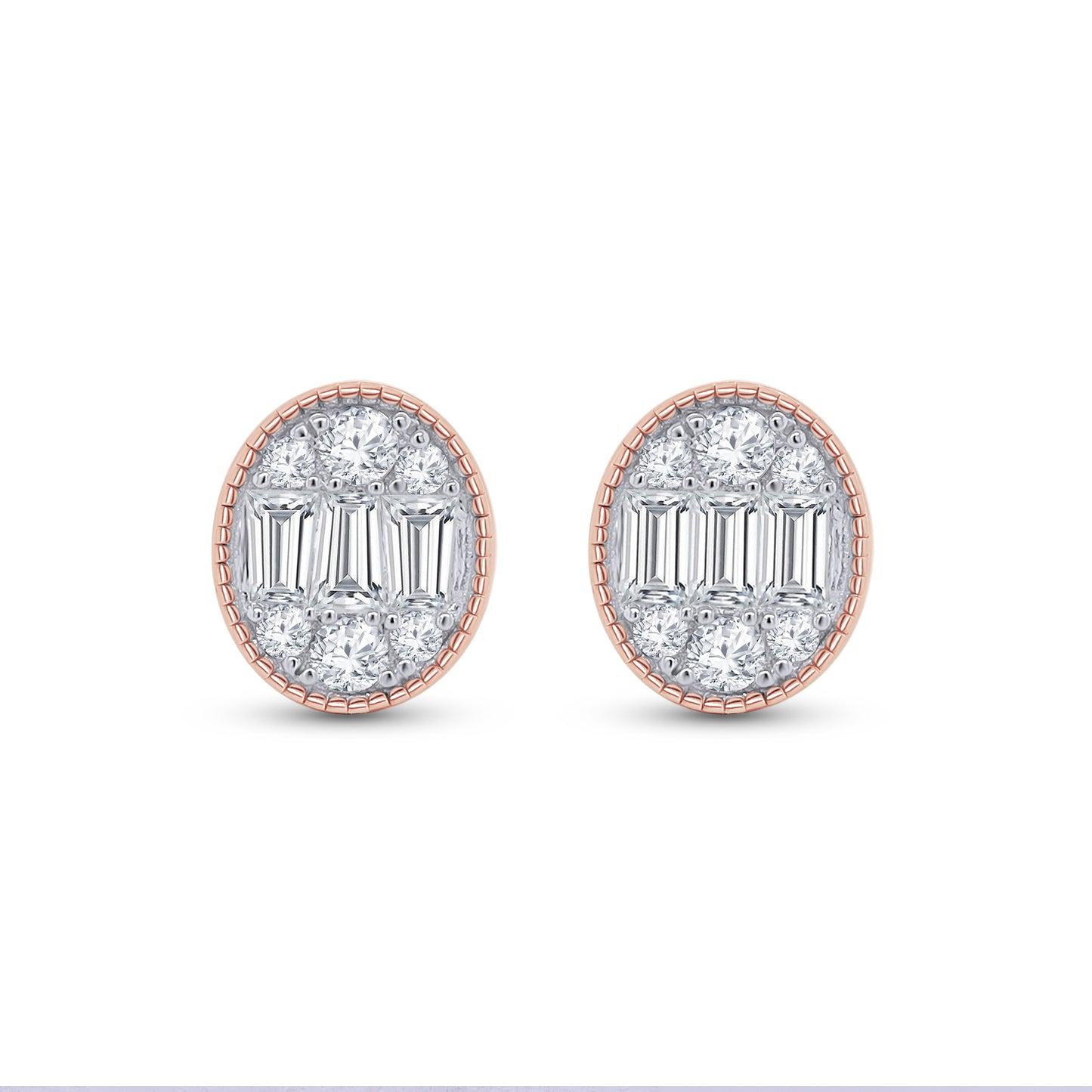 Oval-Shaped Lab Grown Round & Baguette Stud Earrings