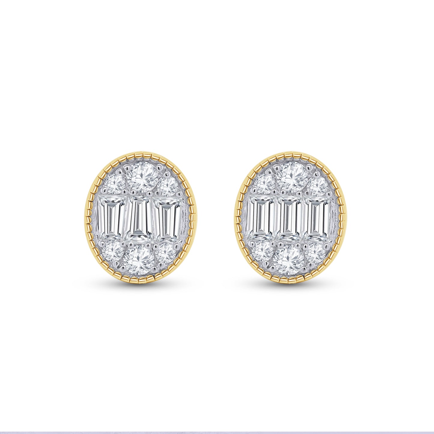 Oval-Shaped Lab Grown Round & Baguette Stud Earrings