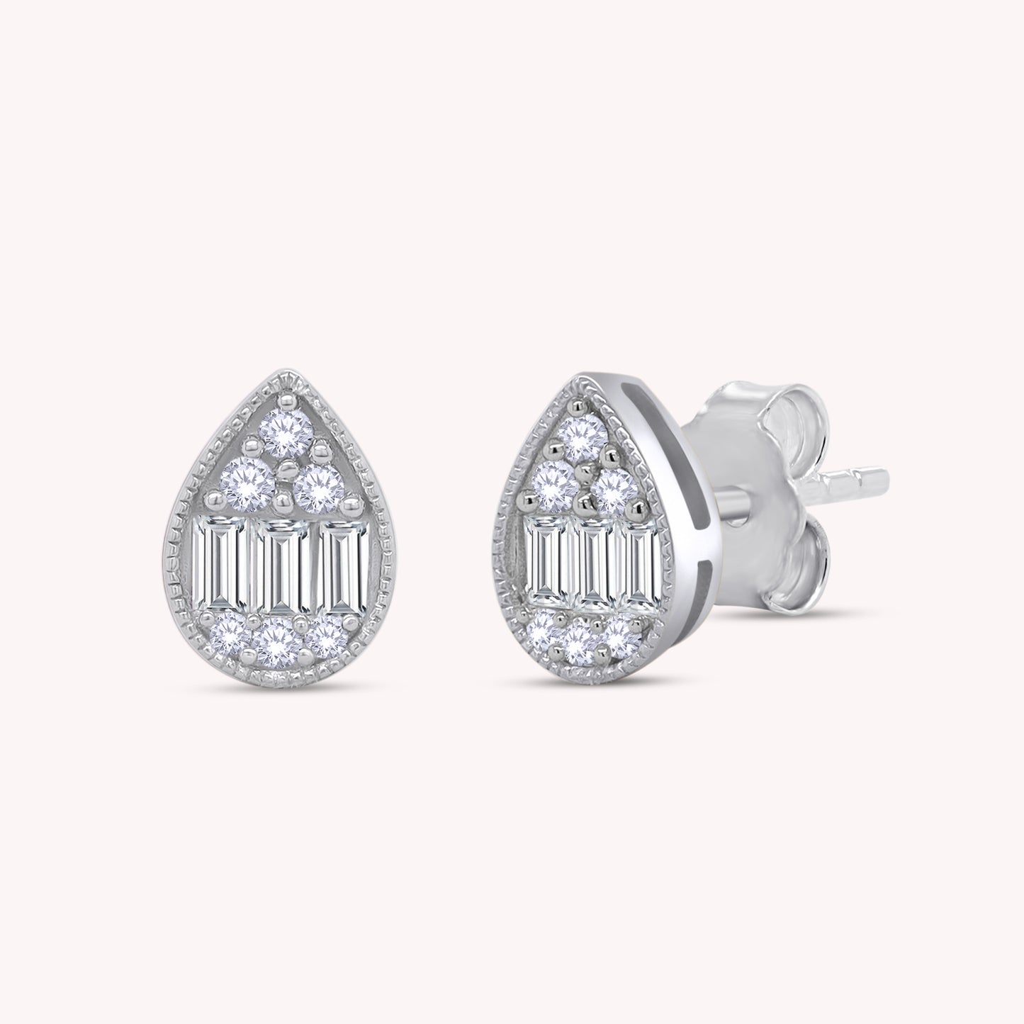 Pear Shape Cluster Diamond Stud Earring