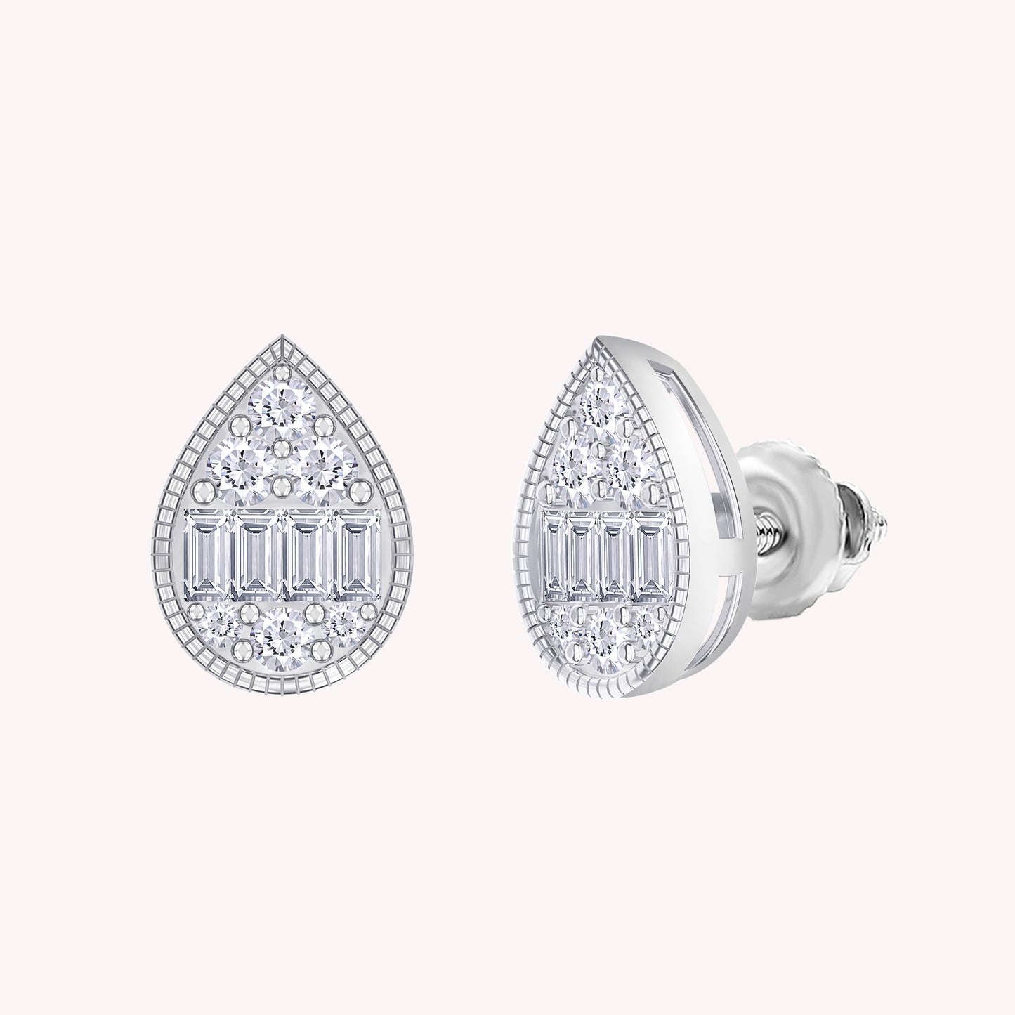 Pear Shape Cluster Diamond Stud Earring