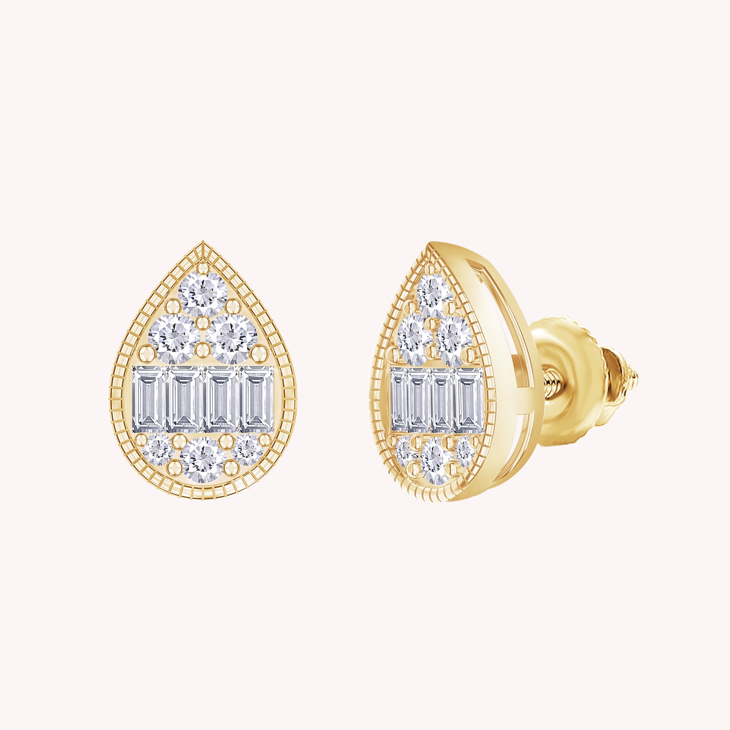 Pear Shape Cluster Diamond Stud Earring