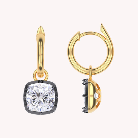 Hoop Earrings For Women, Cushion Shape Lab Grown Diamond Two Tone Huggie Earring