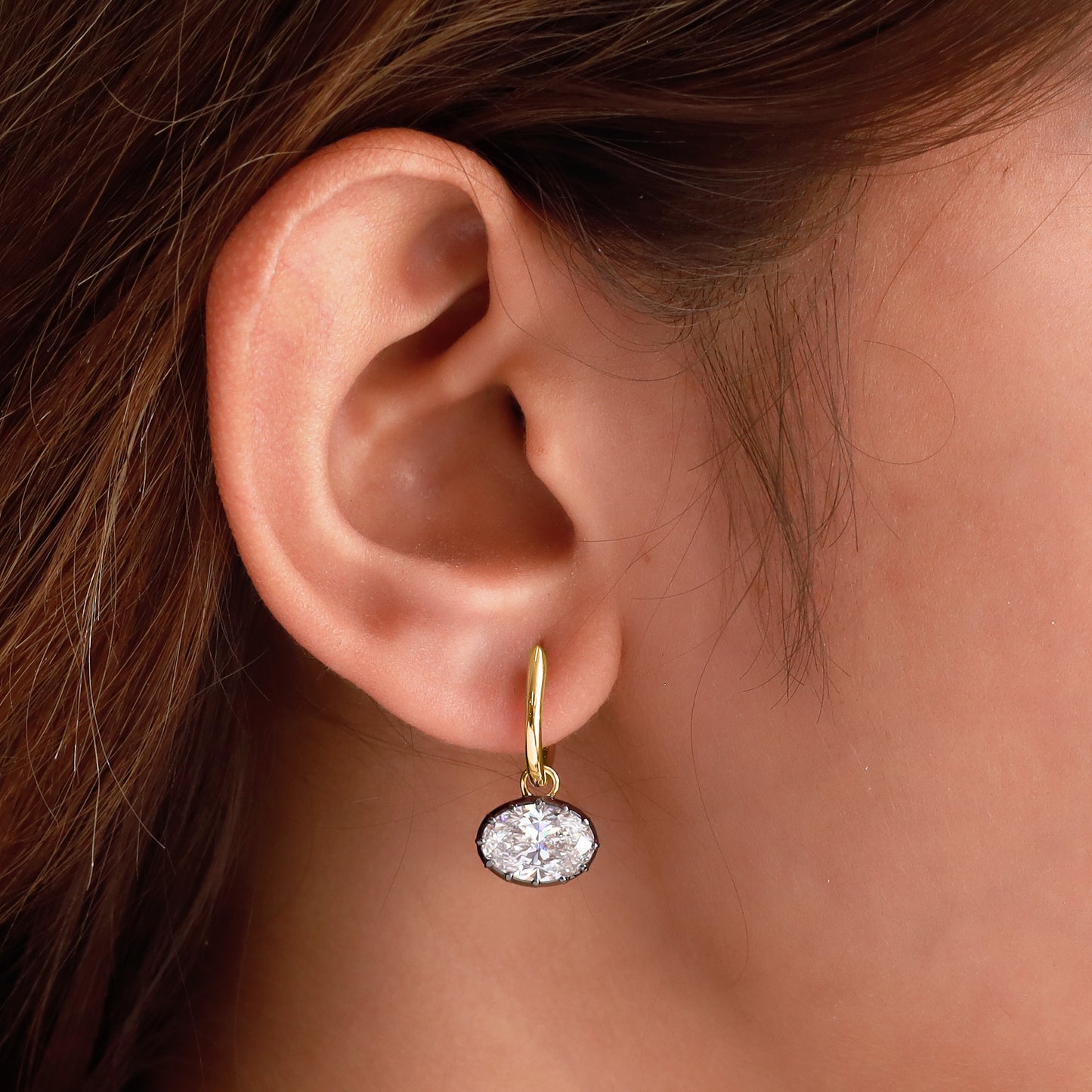 Huggie Earrings For Women, Oval or Heart Shape Lab Grown Diamond Two Tone Huggie Earring