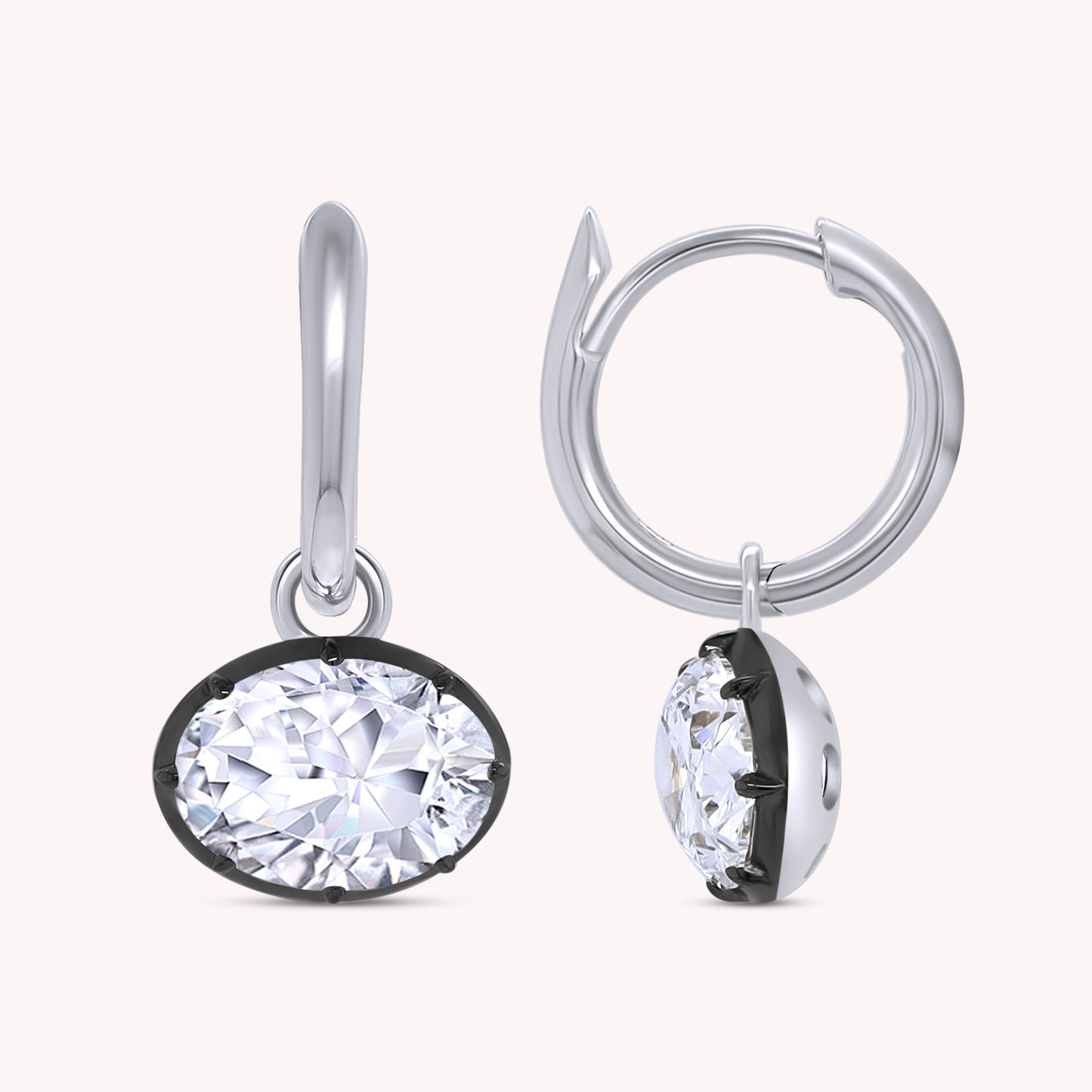 Huggie Earrings For Women, Oval or Heart Shape Lab Grown Diamond Two Tone Huggie Earring