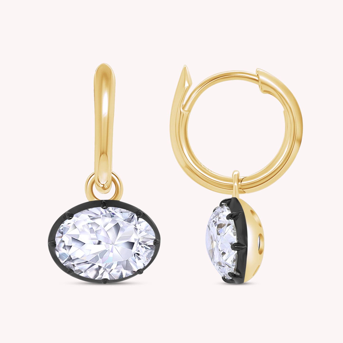 Huggie Earrings For Women, Oval or Heart Shape Lab Grown Diamond Two Tone Huggie Earring