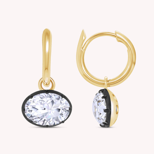 Huggie Earrings For Women, Oval or Heart Shape Lab Grown Diamond Two Tone Huggie Earring