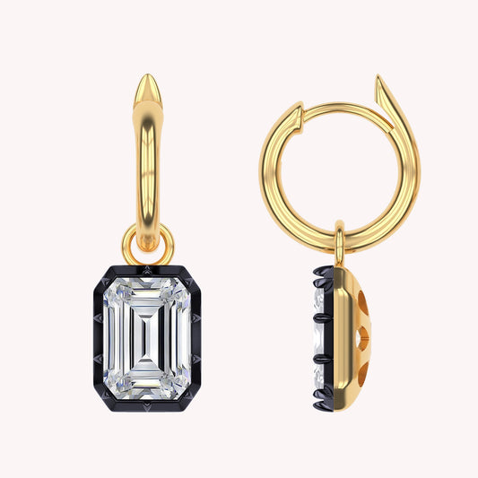 Hoop Earrings For Women, Radiant Shape Lab Grown Diamond Two Tone Huggie Earring