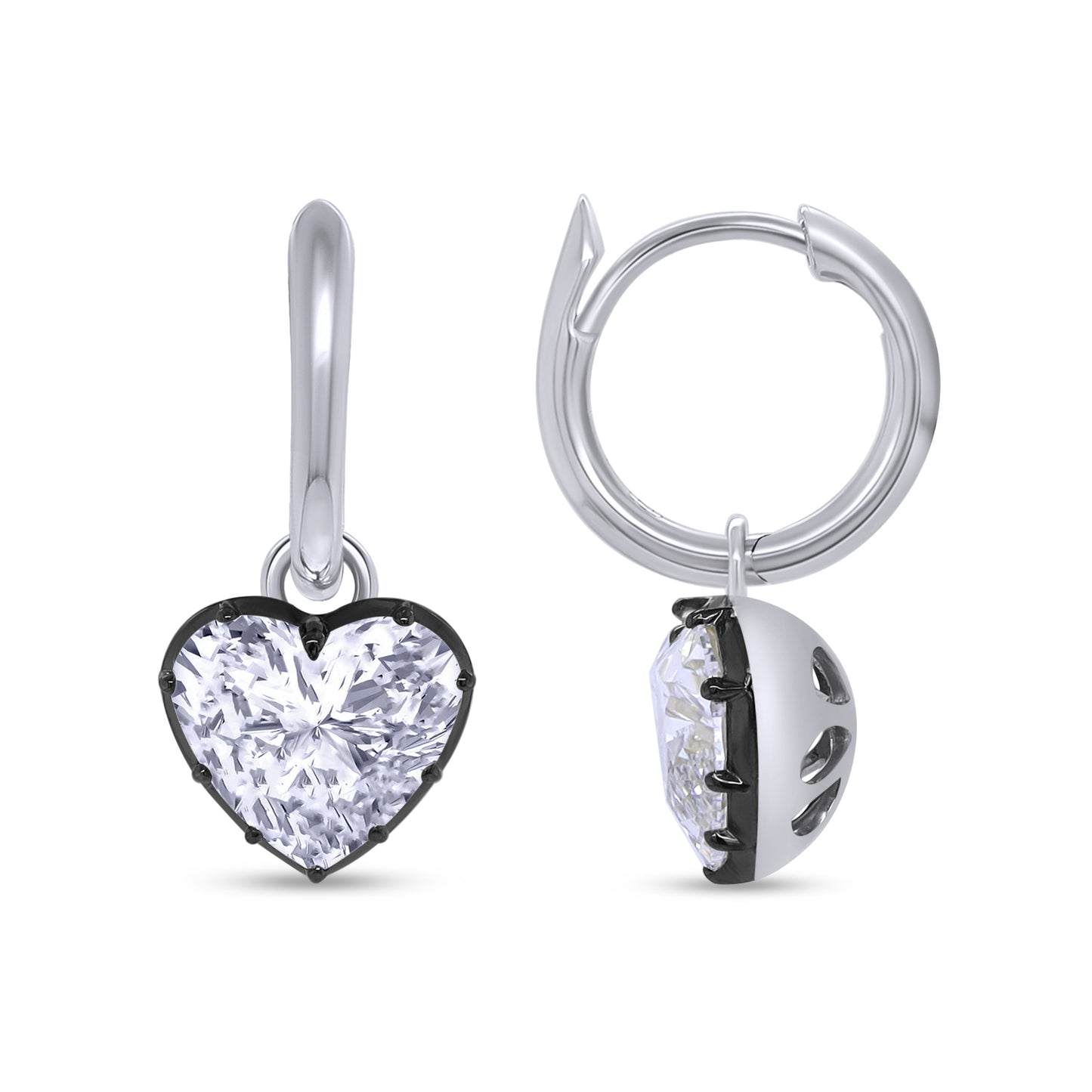 Huggie Earrings For Women, Oval or Heart Shape Lab Grown Diamond Two Tone Huggie Earring