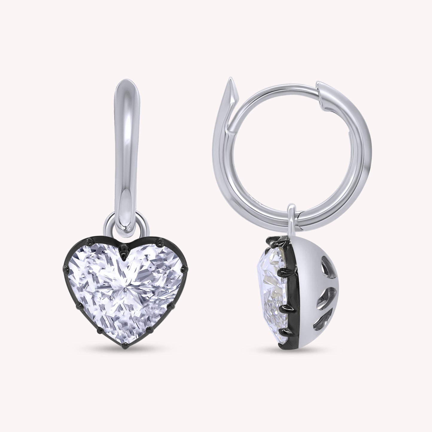Huggie Earrings For Women, Oval or Heart Shape Lab Grown Diamond Two Tone Huggie Earring
