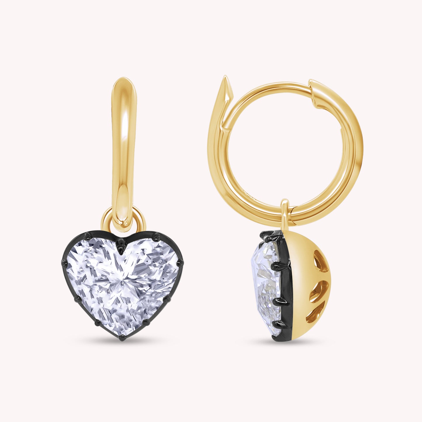 Huggie Earrings For Women, Oval or Heart Shape Lab Grown Diamond Two Tone Huggie Earring