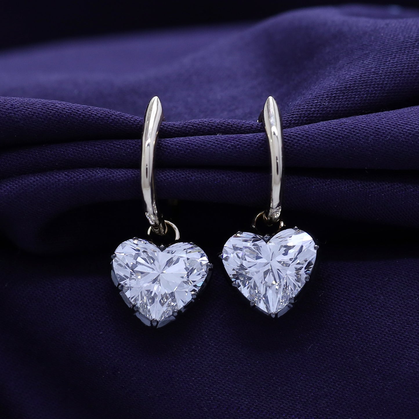 Huggie Earrings For Women, Oval or Heart Shape Lab Grown Diamond Two Tone Huggie Earring