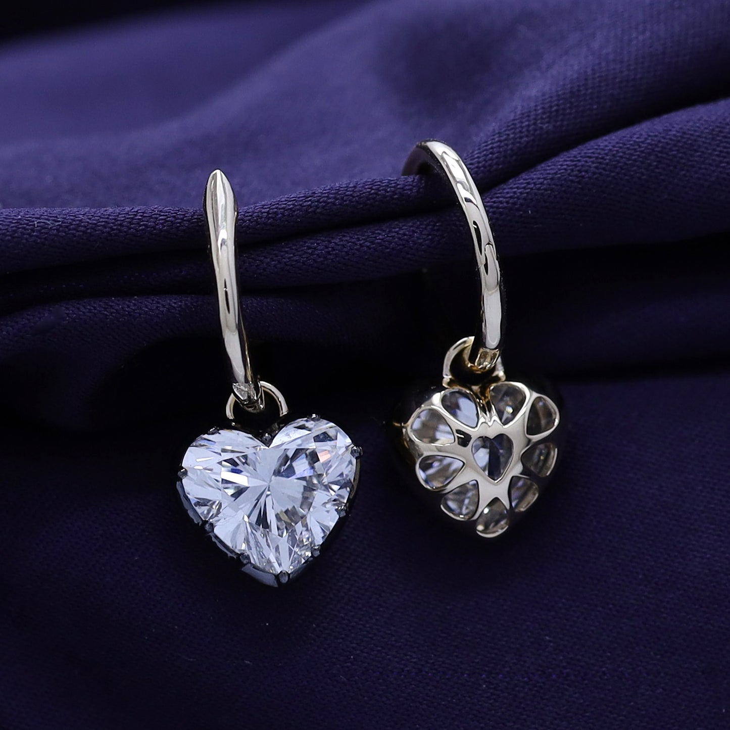 Huggie Earrings For Women, Oval or Heart Shape Lab Grown Diamond Two Tone Huggie Earring