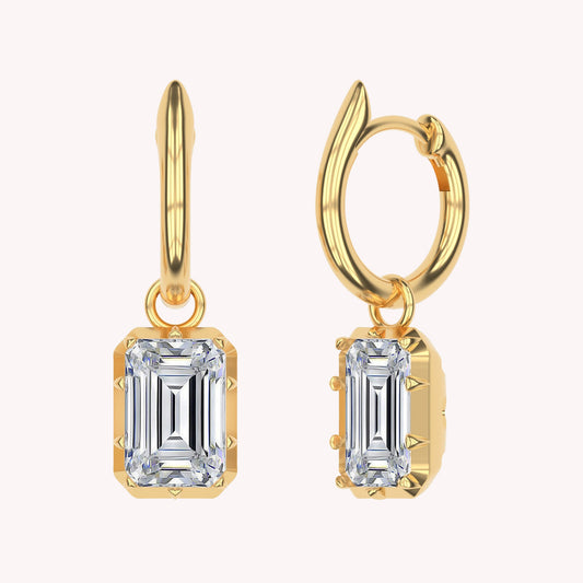 Hoop Earrings For Women, Emerald Shape Lab Grown Diamond Huggie Earring