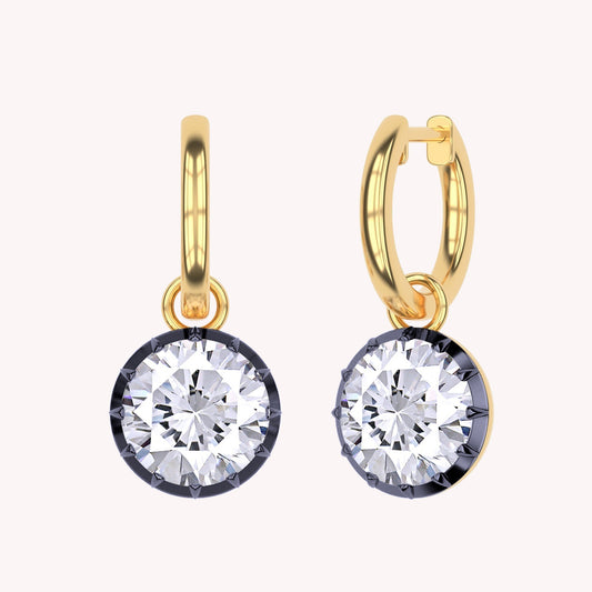 Hoop Earrings For Women, Round Shape Lab Grown Diamond Two Tone Huggie Earring