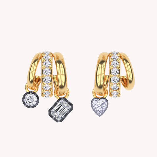 Dangling Earrings For Women, Multi Shape Lab Grown Diamond Two Tone 3 Row Dangling Earring