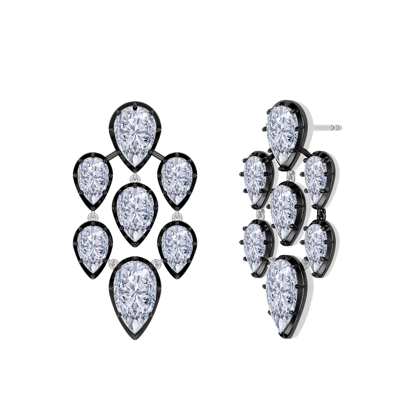 7 Stone Pear Shape Lab Grown Diamond Two Tone Chandelier Earrings