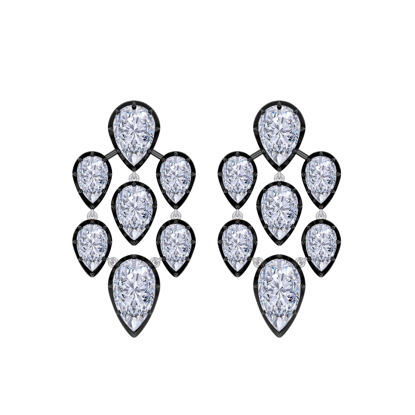 7 Stone Pear Shape Lab Grown Diamond Two Tone Chandelier Earrings