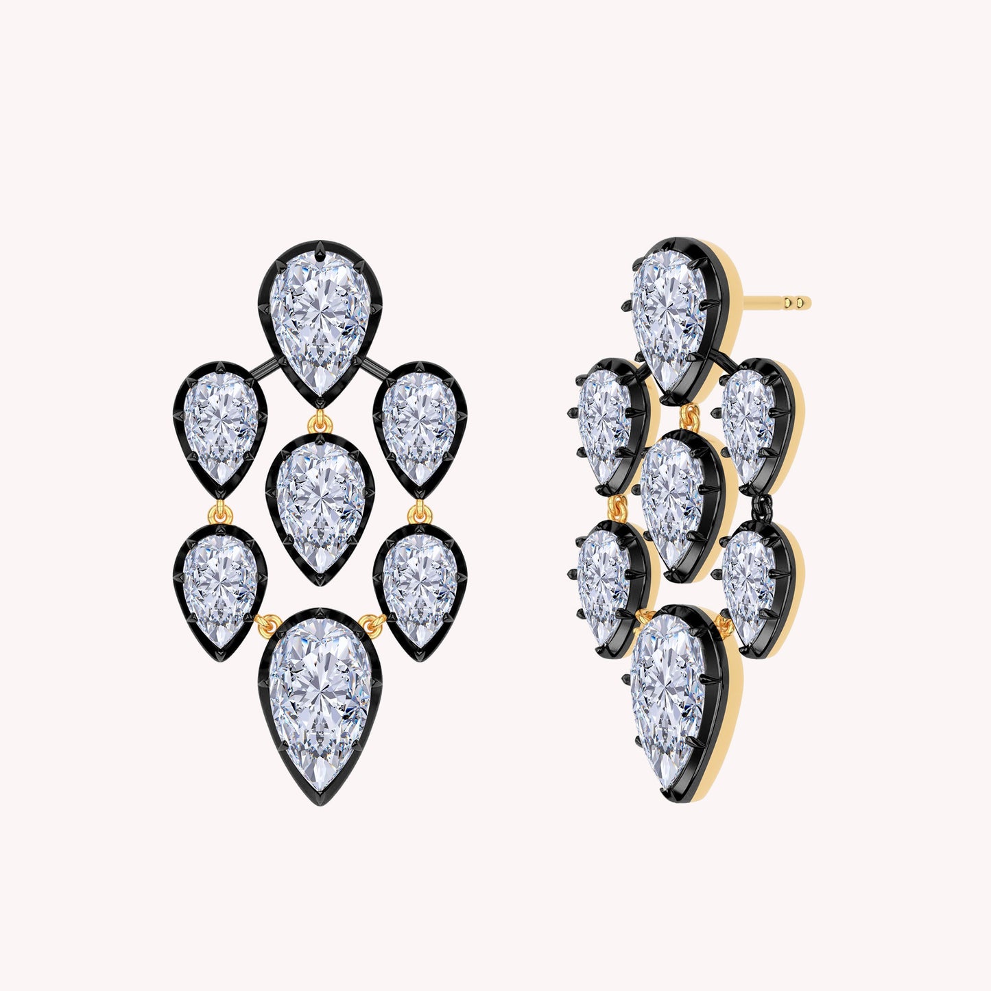 7 Stone Pear Shape Lab Grown Diamond Two Tone Chandelier Earrings