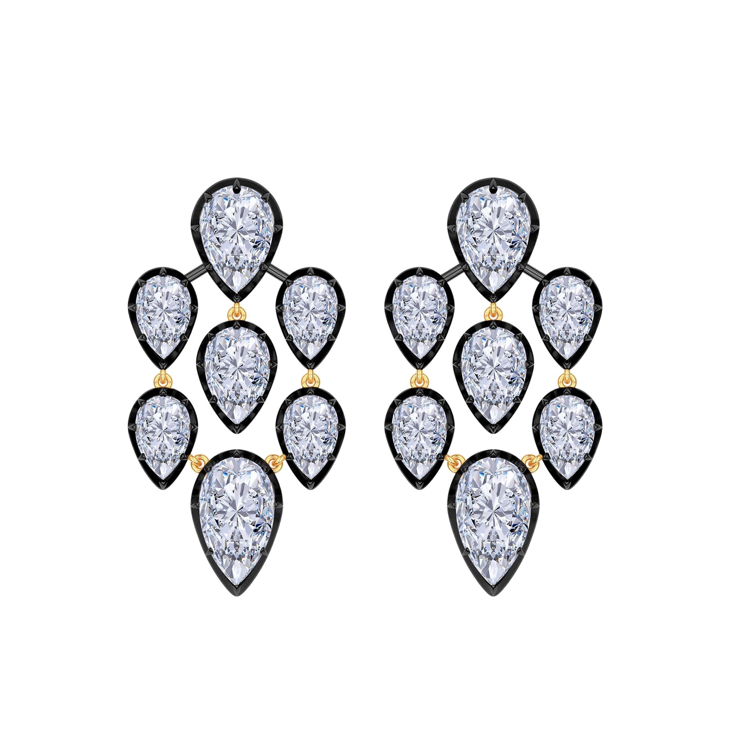 7 Stone Pear Shape Lab Grown Diamond Two Tone Chandelier Earrings