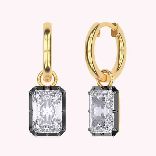 Hoop Earrings For Women, Radiant Shape Lab Grown Diamond Two Tone Huggie Hoop Earring