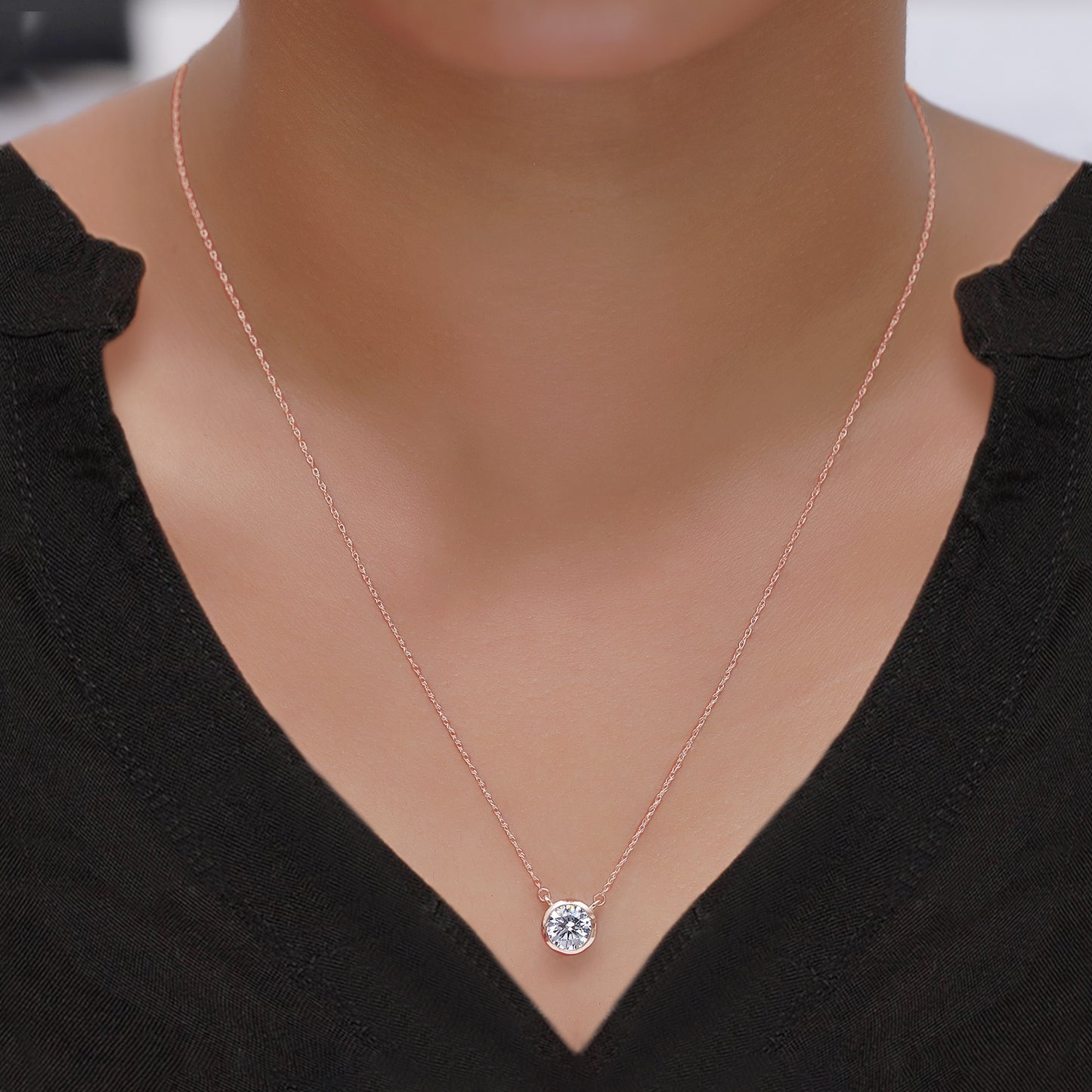 1.00 Carat Bezel Set Lab-Grown Diamond Pendant Necklace