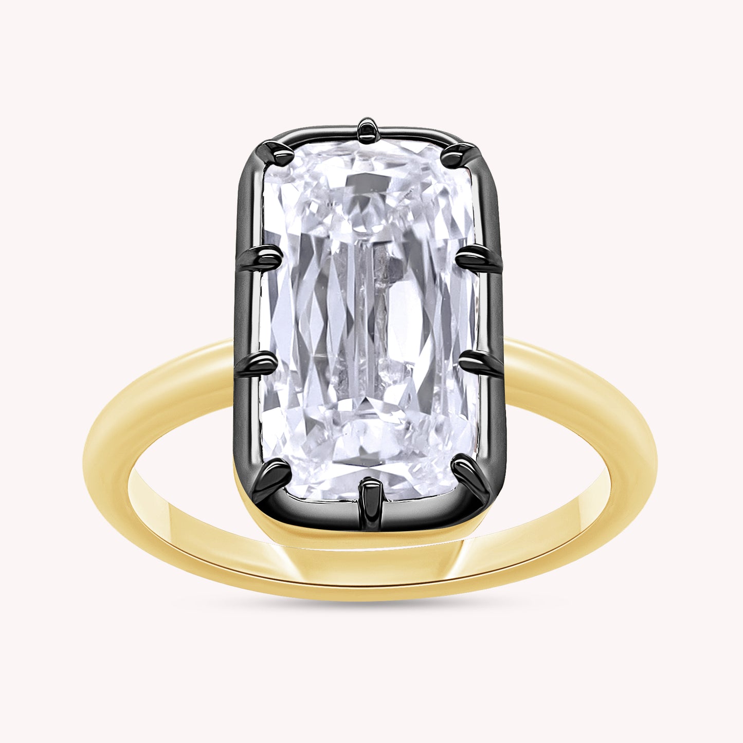 Solitaire Ring for Women, Elongated Cushion Shape Lab Grown Two Tone Engagement Ring
