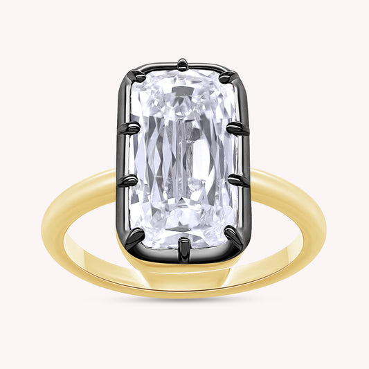 Solitaire Ring for Women, Elongated Cushion Shape Lab Grown Two Tone Engagement Ring