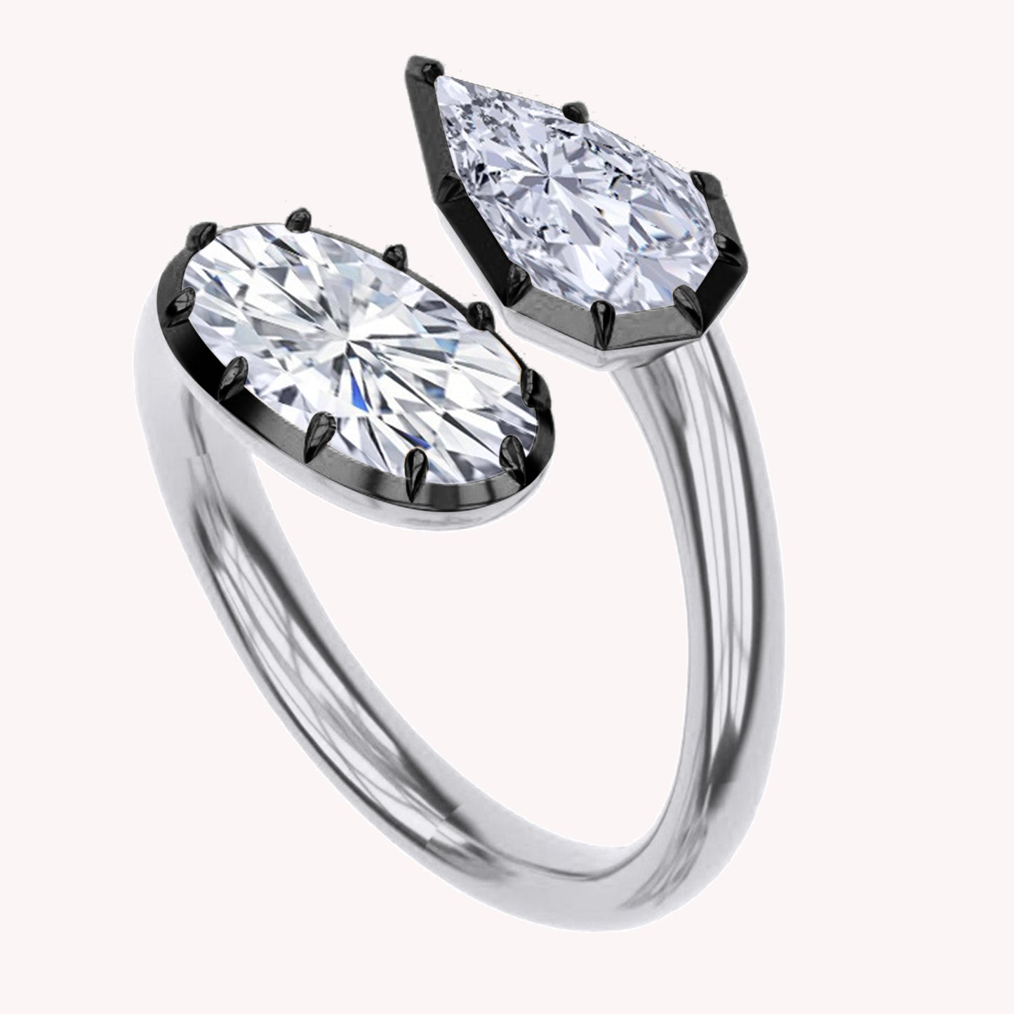 Bypass Ring for Women, Pear and Oval Shape Lab Grown Two Tone Toi et Moi Rings