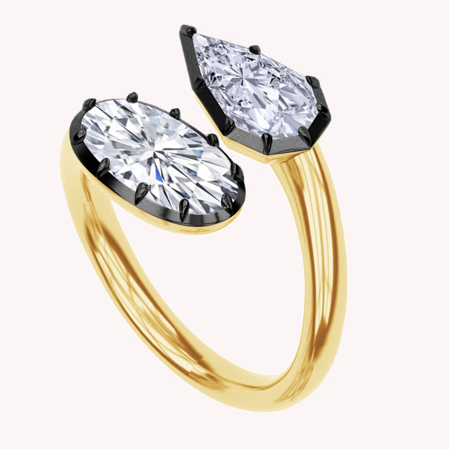 Bypass Ring for Women, Pear and Oval Shape Lab Grown Two Tone Toi et Moi Rings