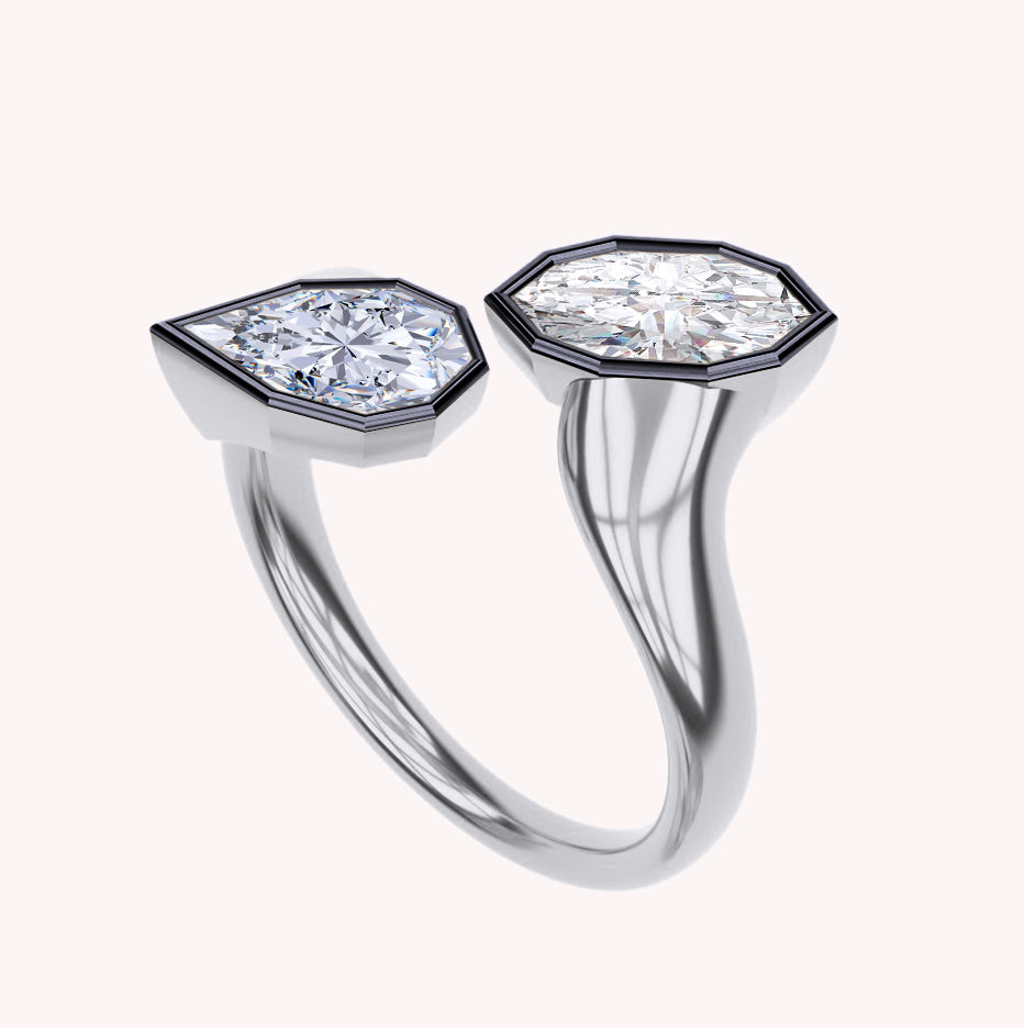 Bypass Ring for Women, Pear and Marquise Shape Lab Grown Two Tone Toi Et Moi Rings