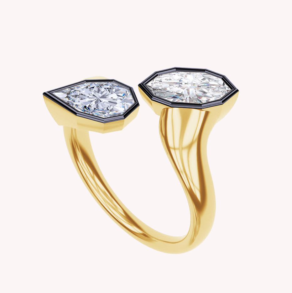 Bypass Ring for Women, Pear and Marquise Shape Lab Grown Two Tone Toi Et Moi Rings