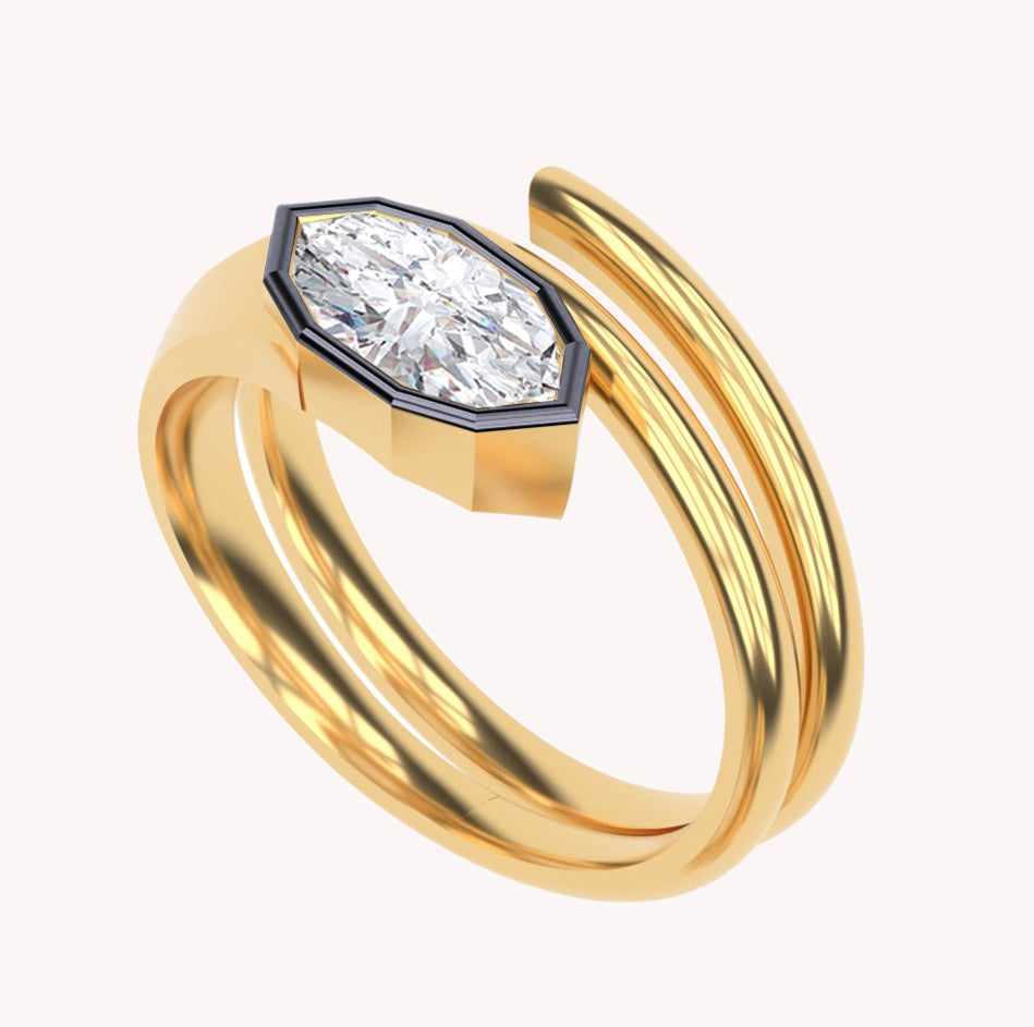 Bypass Ring for Women, Marquise Shape Lab Grown Two Tone Solitaire Rings