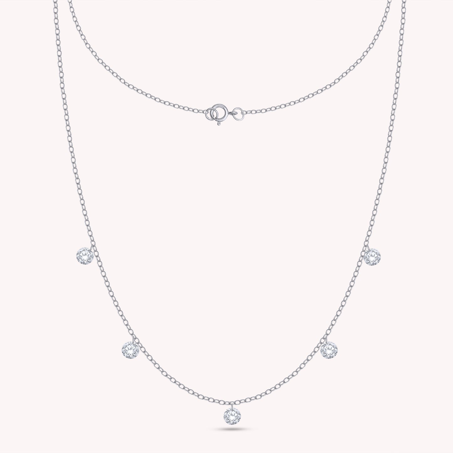 Floating Diamond Five Stone Lab Grown Diamond Station Necklace - 1.25 CTW