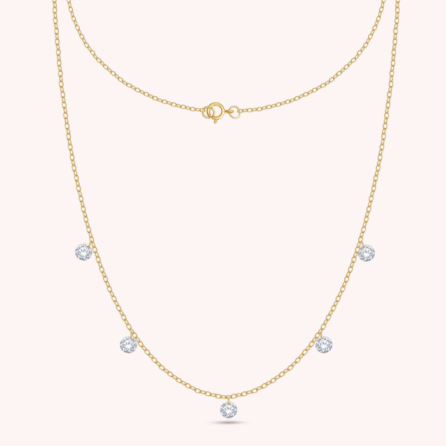 Floating Diamond Five Stone Lab Grown Diamond Station Necklace - 1.25 CTW