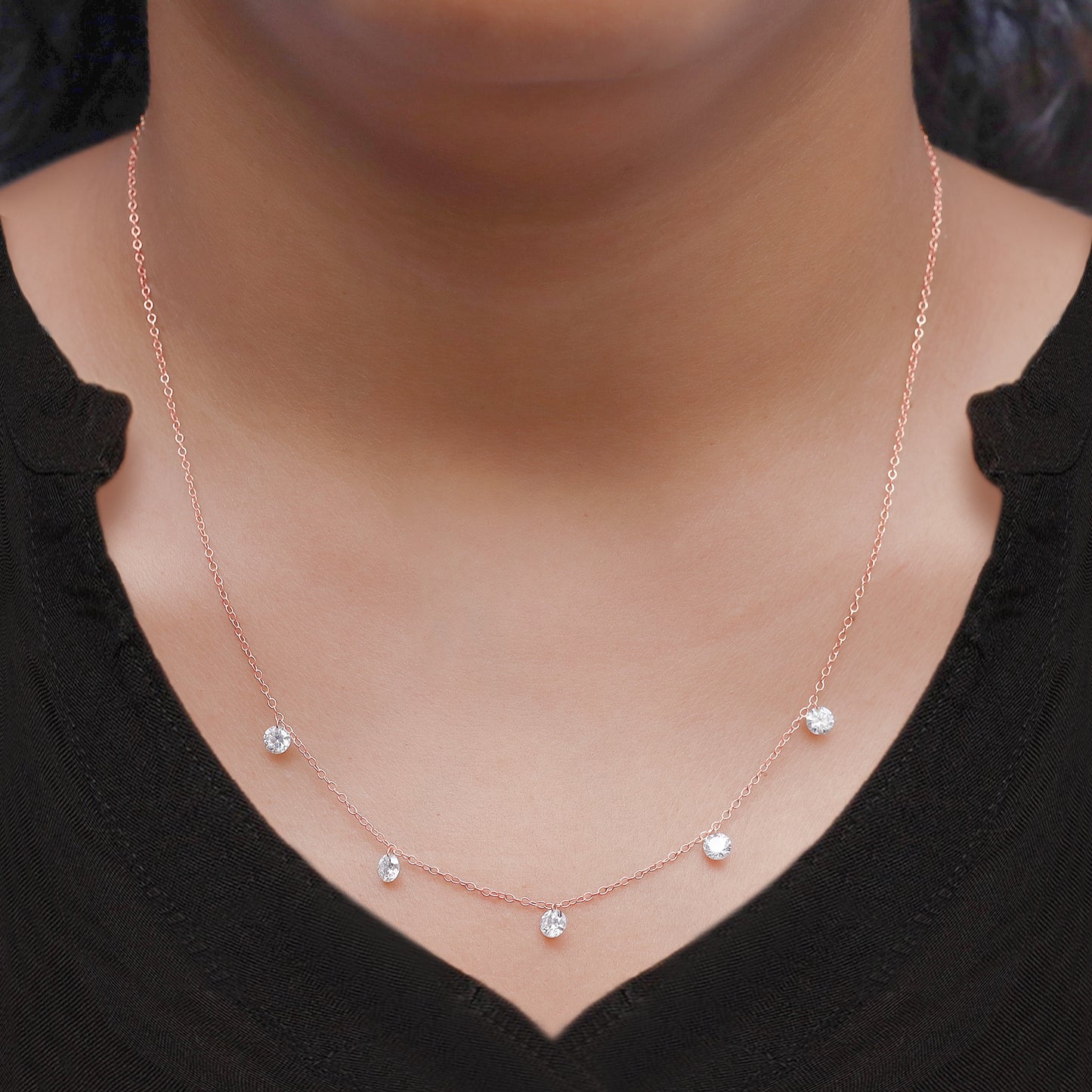 Floating Diamond Five Stone Lab Grown Diamond Station Necklace - 1.25 CTW