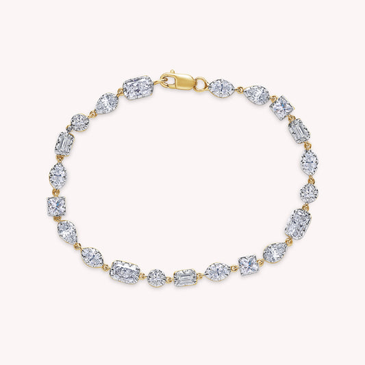 Multi Shape Lab Grown Diamond Two Tone Tennis Link chain Bracelet - 4.45 CTTW