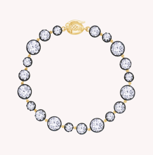 Round Shape Lab Grown Diamond Two Tone Georgian Victorian Style Tennis Link Chain Bracelet - 10.95 CTTW