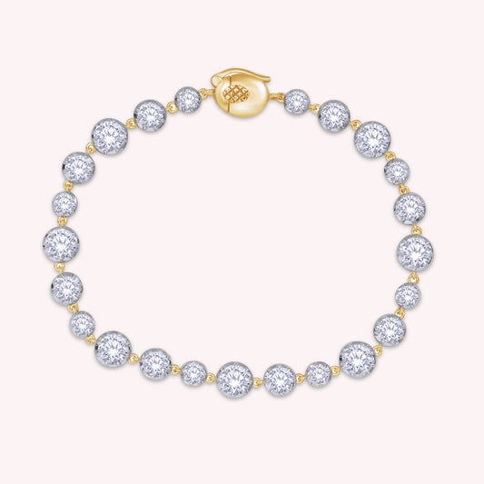 Round Shape Lab Grown Diamond Two Tone Georgian Victorian Style Tennis Link Chain Bracelet - 7.10 CTTW