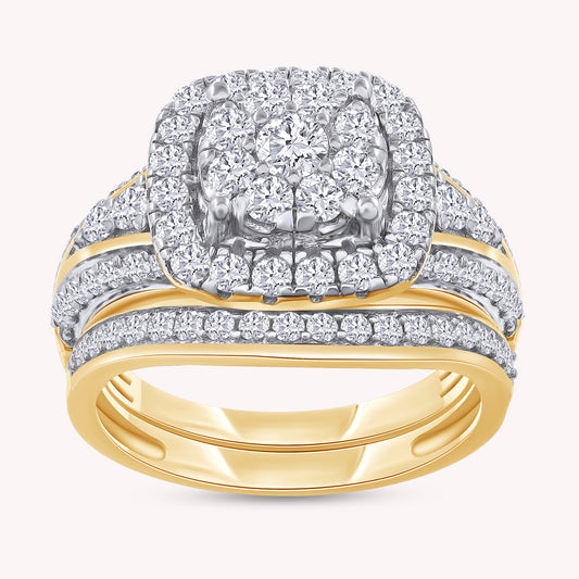 Round Shape Lab Grown Diamond Double Halo Bridal Ring Set Ring- 1.00 CTW