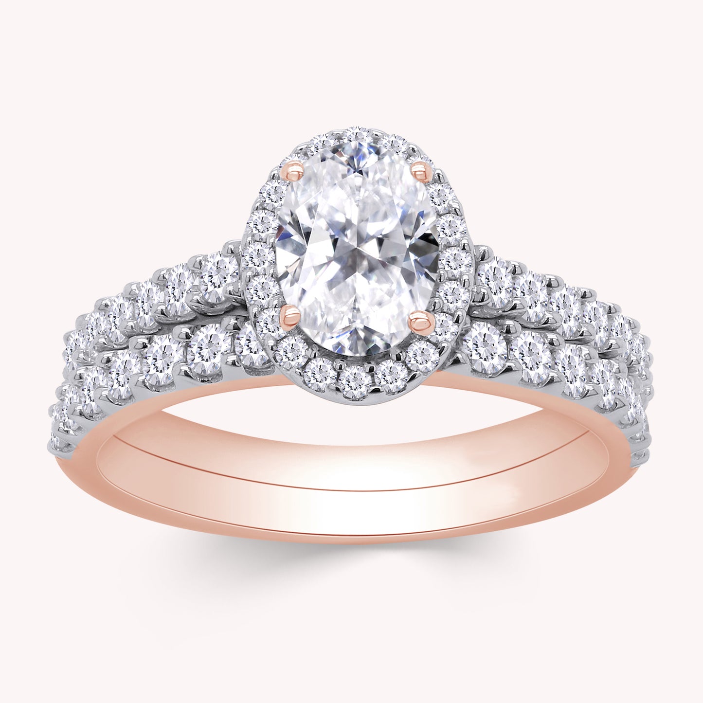 Oval and Round Shape Lab Grown Diamond Bridal Set Ring - 1.00 CTW